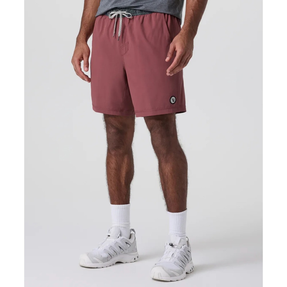 Vuori Men's Kore Shorts Saltwater Red Lined Athletic Elastic Waist Size Large